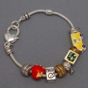 Teacher Silver Tone & Enamel Charm Bracelet New